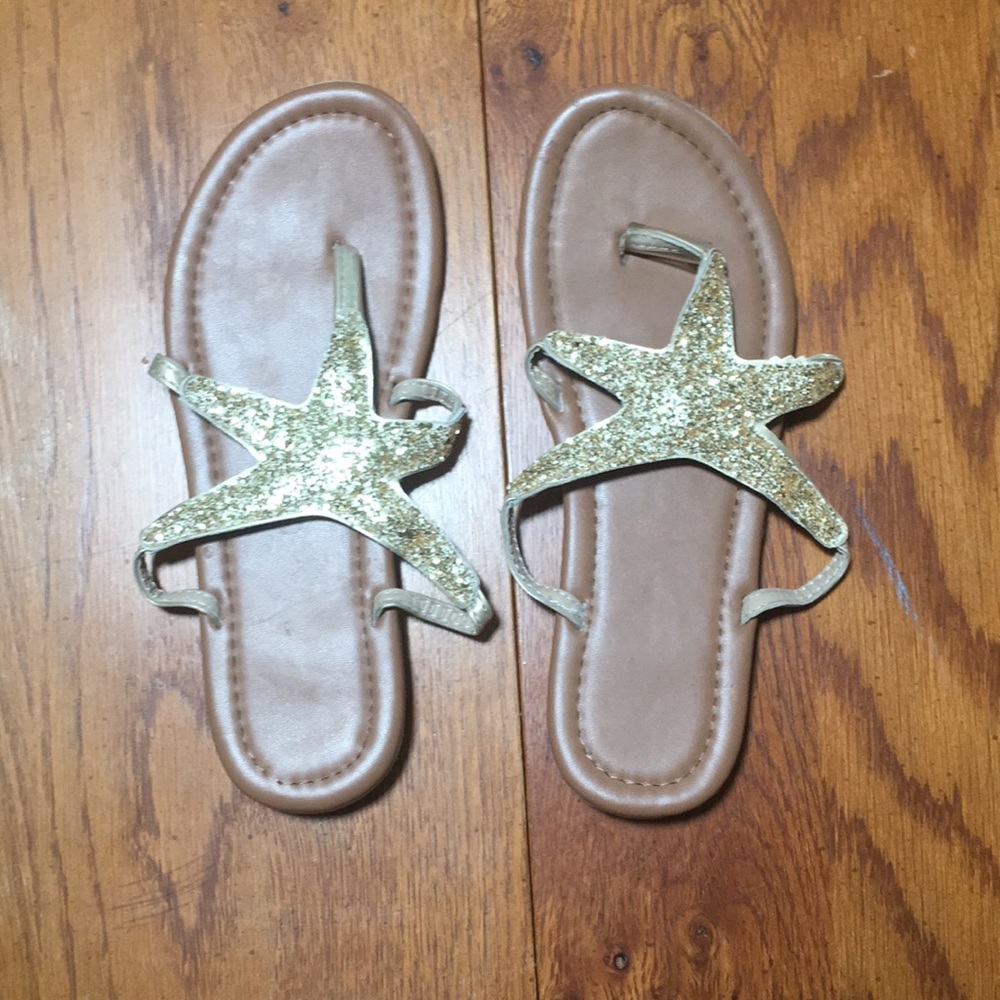 Gold glitter star starfish mermaid flip flops